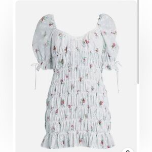 NWT For Love And Lemons smocked puff sleeve eyelet dress